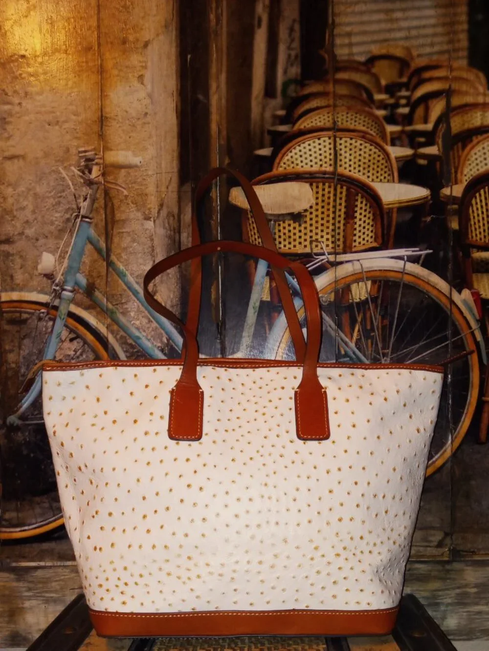 Dooney & Bourke Bostrom Large Cream Ostrich Embossed Leather Tote